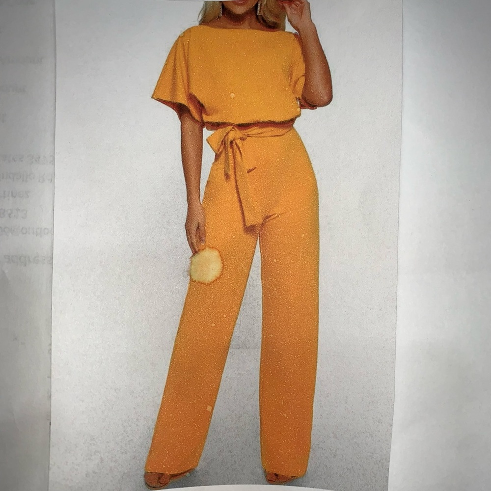 Button Lace-up Short-sleeved Jumpsuit